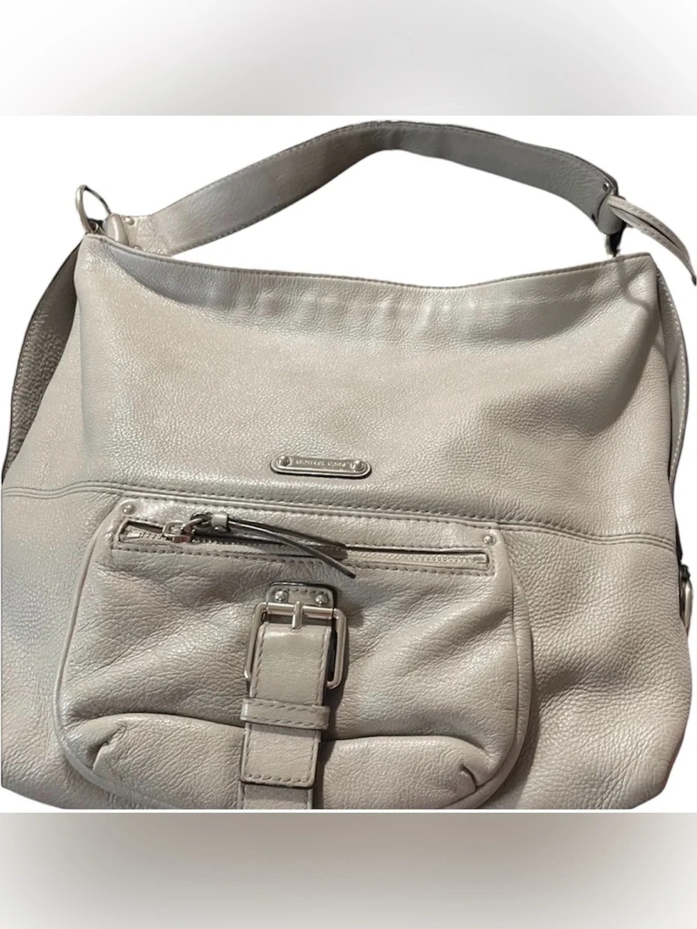 Michael Kors Pebbled Leather Hobo Shoulder Bag Light Gray Large Slouchy Purse